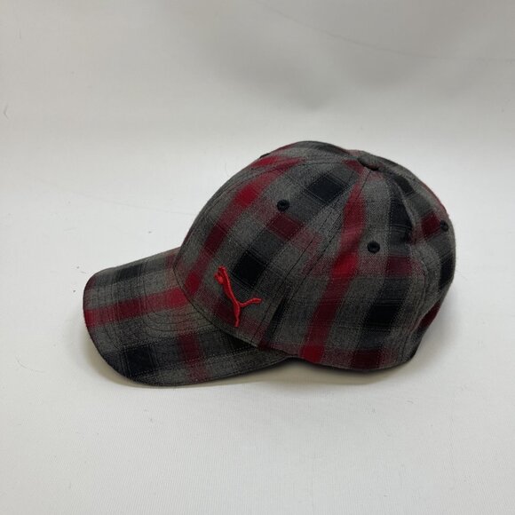 Y2K Puma Baseball Hat Cap Tartan Plaid Grey / Red Adjustable Lumberjack Casual - Picture 2 of 10